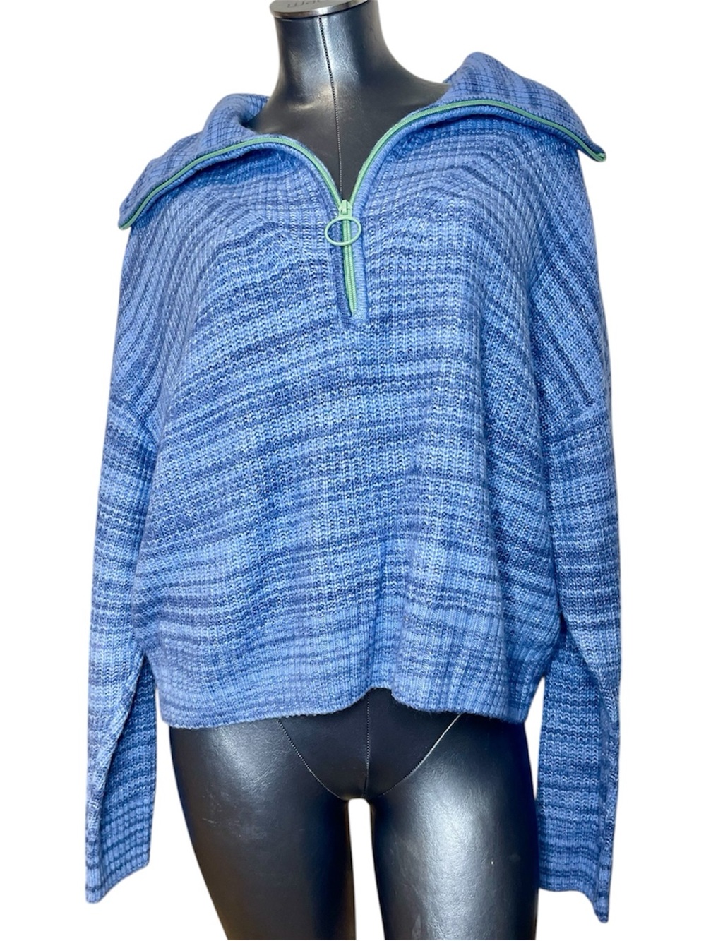 Aerie Blue Dye Knit Zip Sweater Medium Oversized Pullover Cozy Medium Slouchy